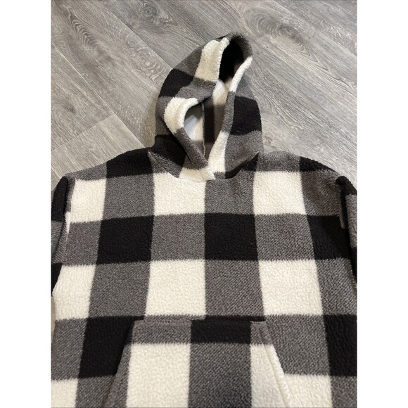 American Eagle Hoodie Women’s Sherpa Fleece Kangaroo Pocket Black White Medium - Picture 5 of 9